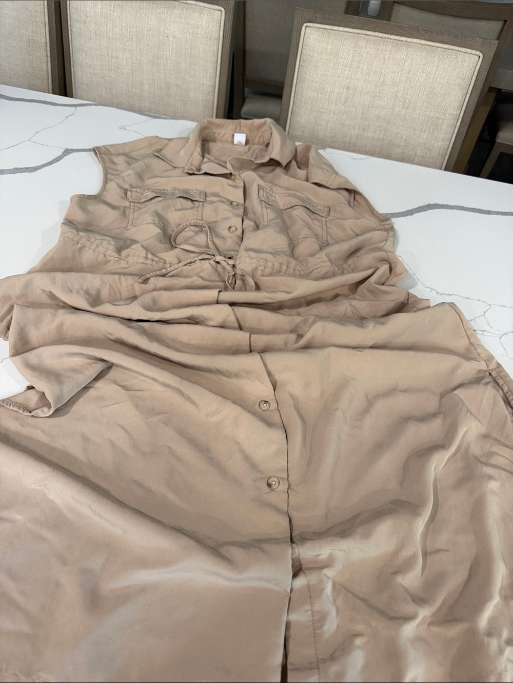 Old Navy Beige/Tan Sleeveless Button-Front Shirt Dress